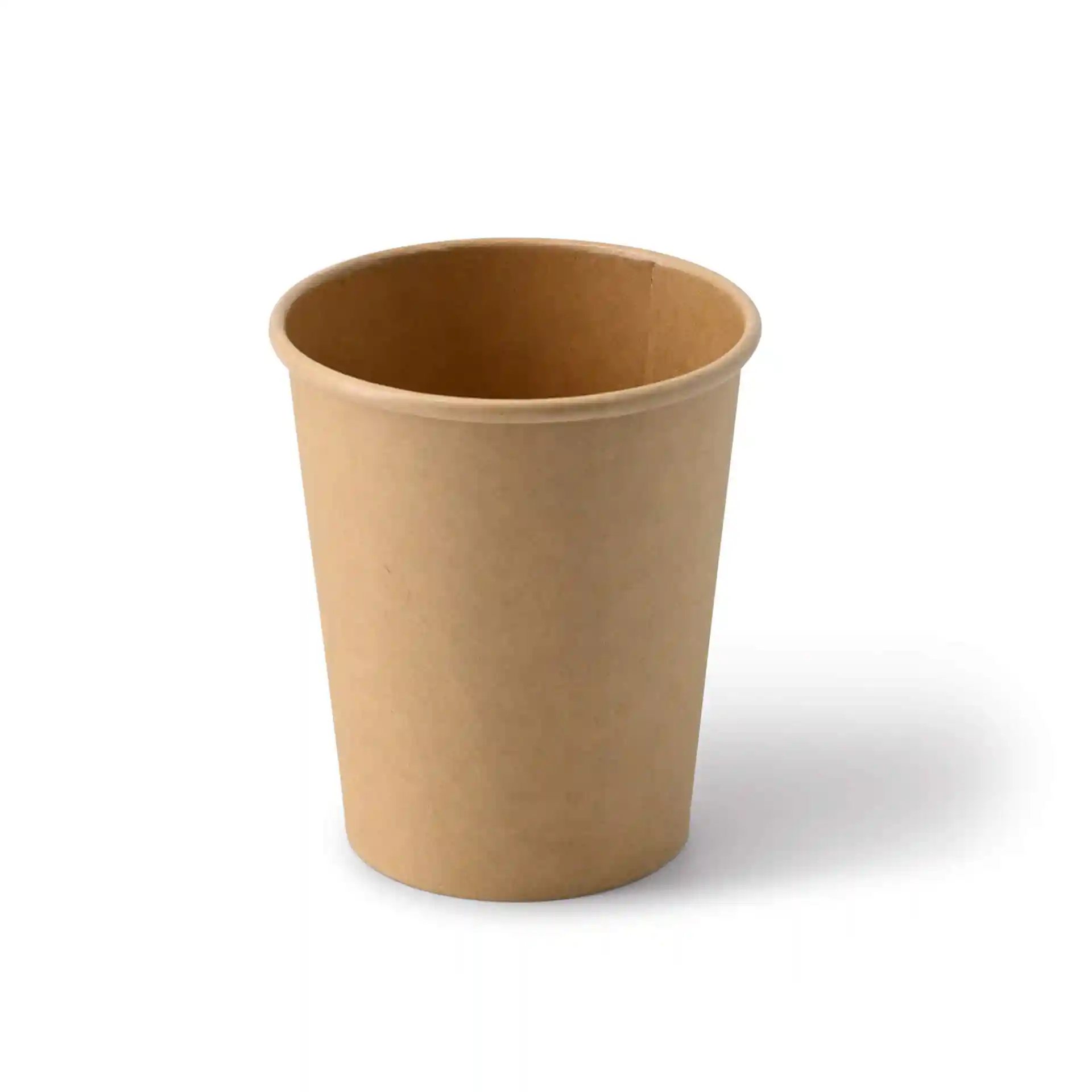 Brauner 8 oz Pappbecher aus Karton, runde Form mit einer Höhe von 92 mm und einem Durchmesser von 80 mm.