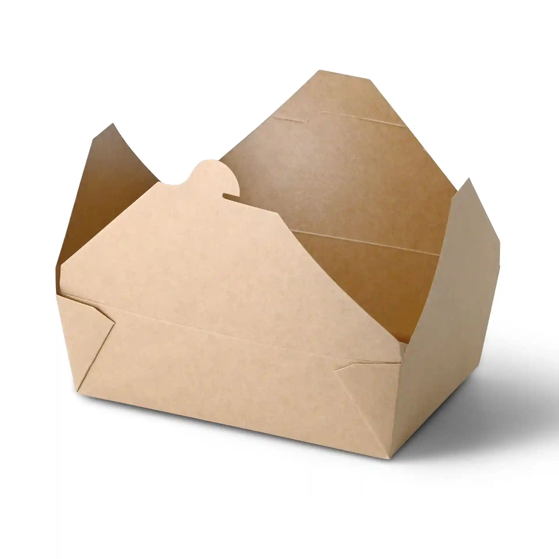 Brown cardboard takeaway container with a rectangular shape, dimensions 215 mm length, 160 mm width, and 65 mm height.