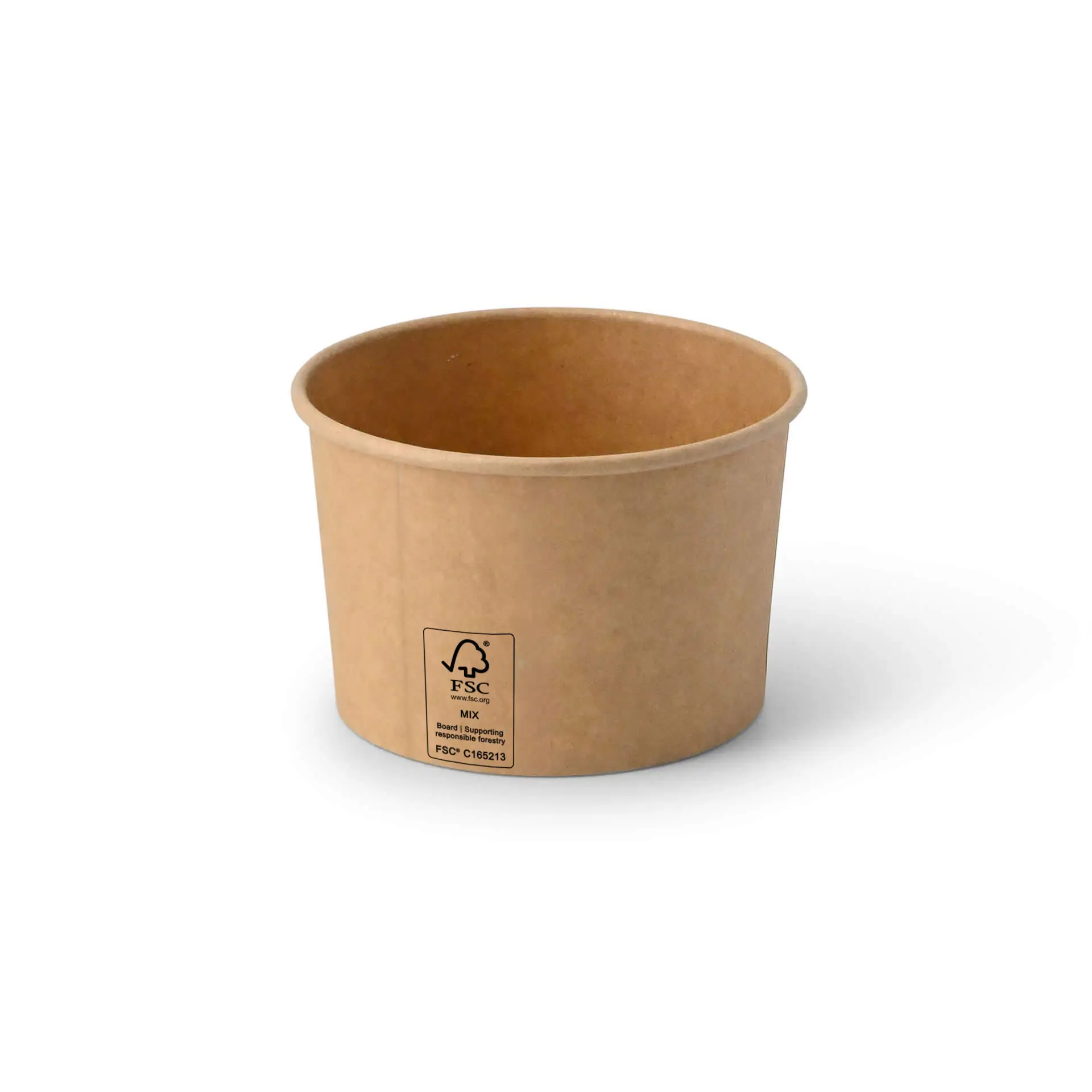 Brown paper ice cream cup, 8 oz, PE-coated, suitable for takeout; shown without lid and with visible FSC label.
