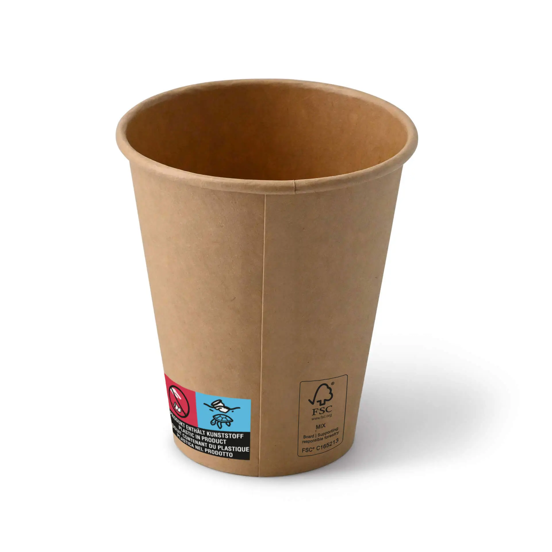 A brown 10 oz paper cup with a PE coating, designed for serving various beverages in cafés or bakeries.