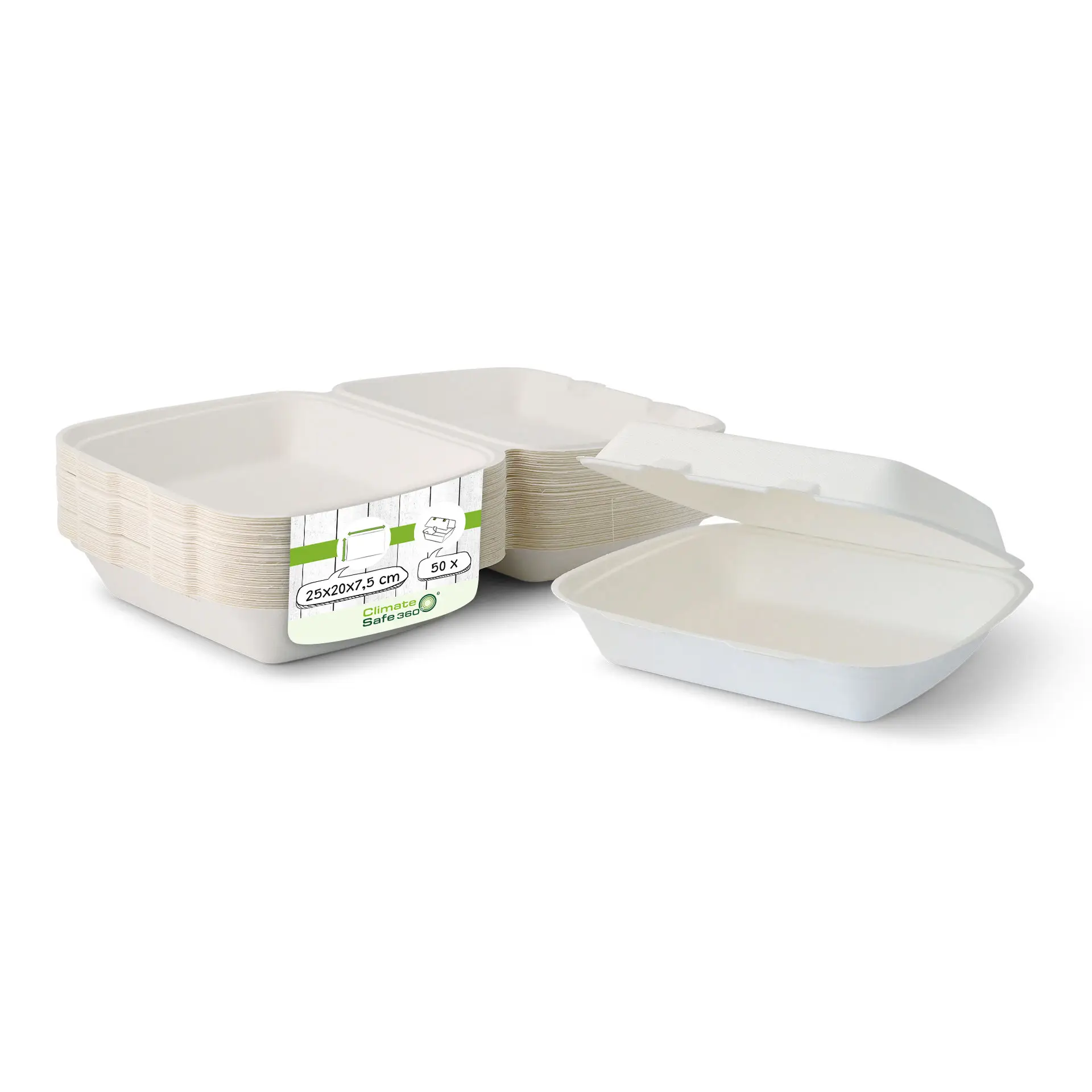 Take-away Boxen aus Zuckerrohr 25 x 20 x 7,5 cm, HP4, rechteckig Take-away Boxen aus Zuckerrohr 25 x 20 x 7,5 cm, HP4, rechteckig
