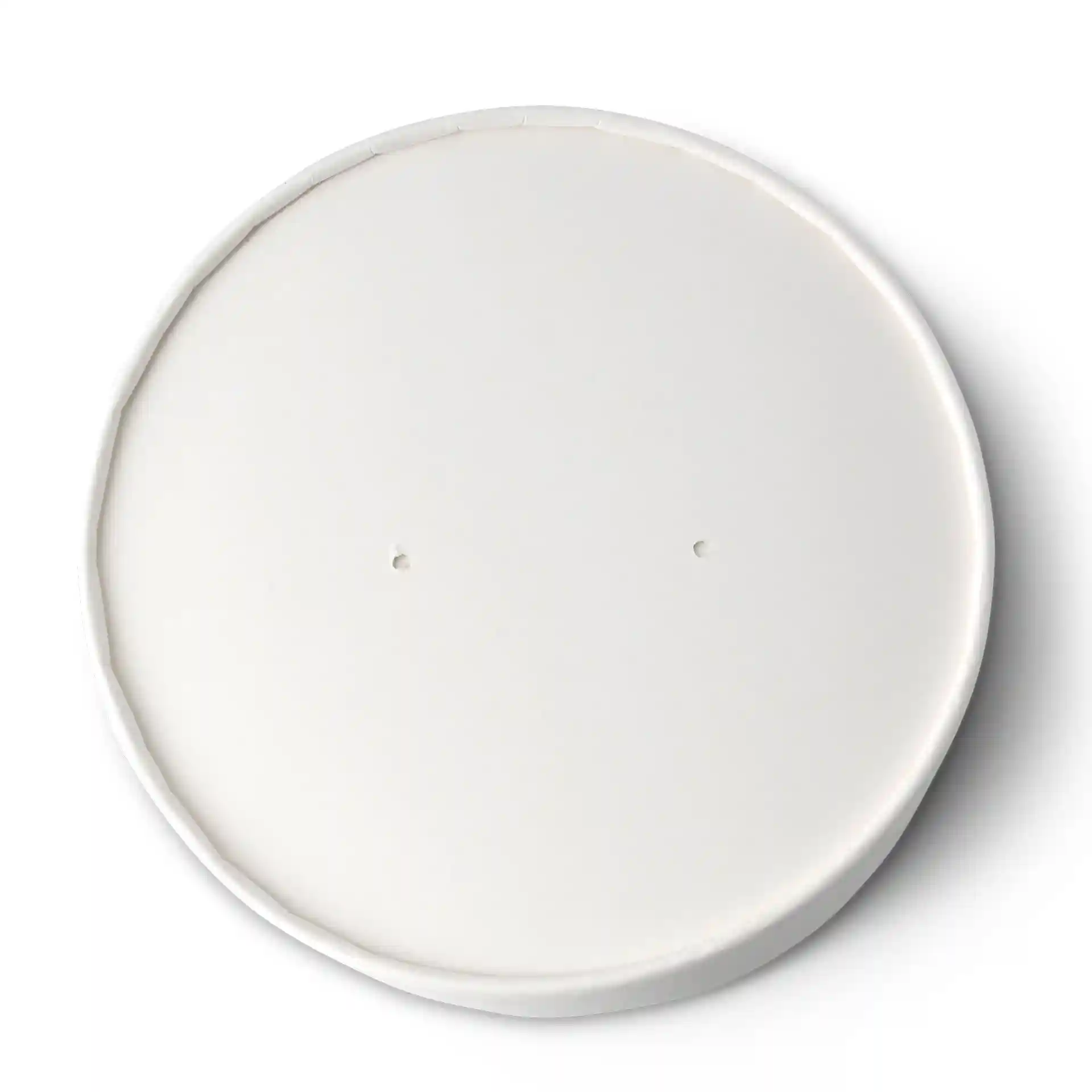 Round white cardboard membrane lid with a diameter of 150 mm and two small holes on the surface.