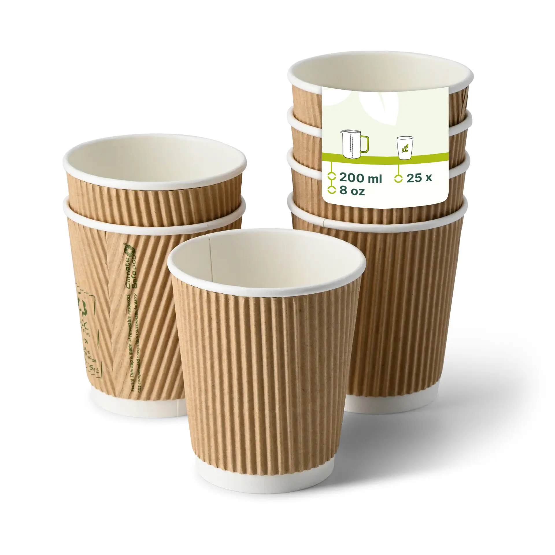 Riffelbecher / Coffee to go Becher 200 ml / 8 oz, Ø 80 mm, braun, innen weiß Riffelbecher / Coffee to go Becher 200 ml / 8 oz, Ø 80 mm, braun, innen weiß
