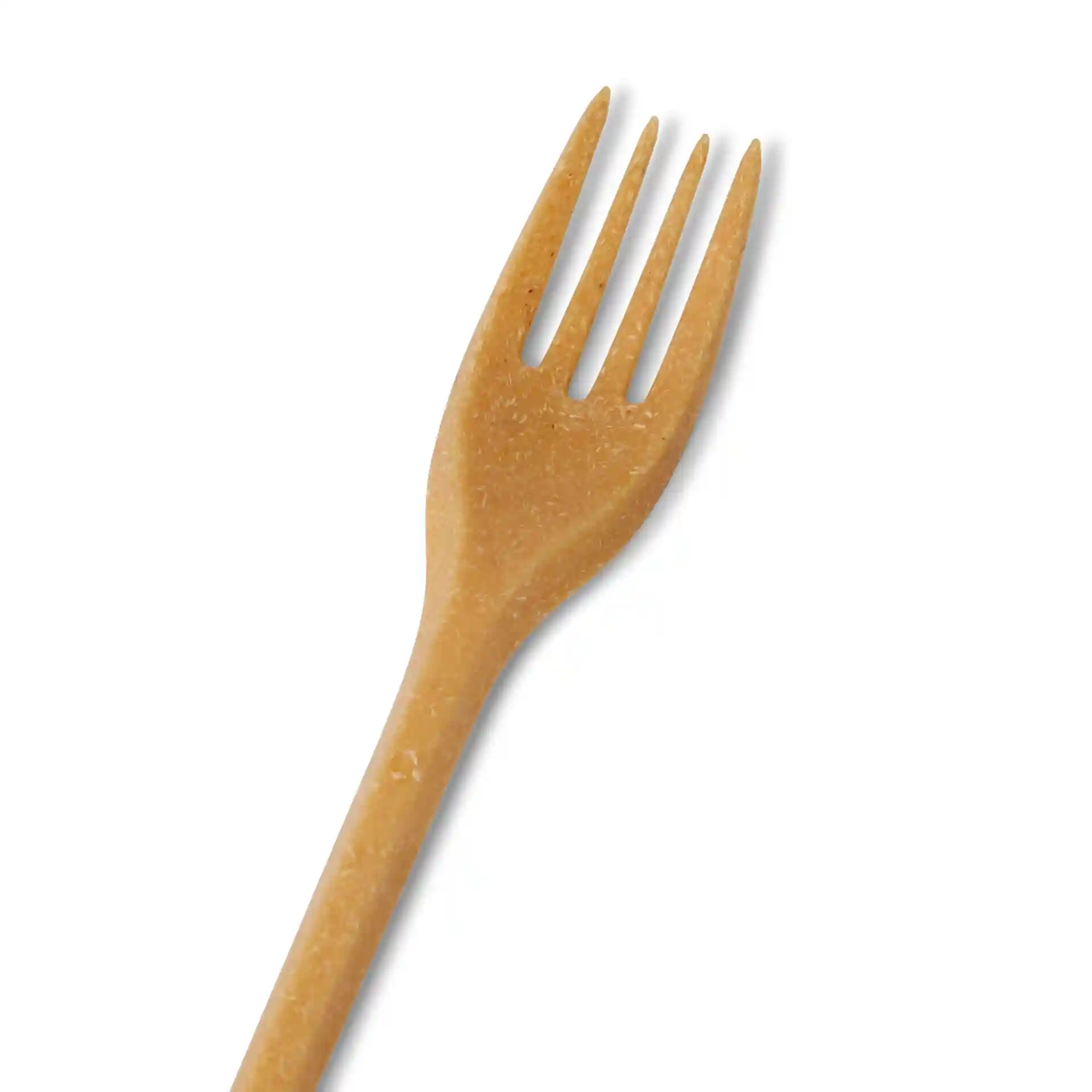 Brown reusable fork made from bio compound, measuring 18 cm in length.